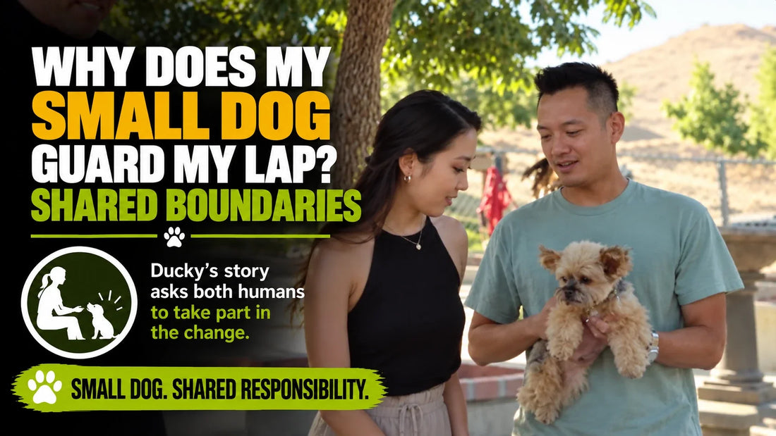 Ducky with his pet parents beneath the shared-boundaries article headline