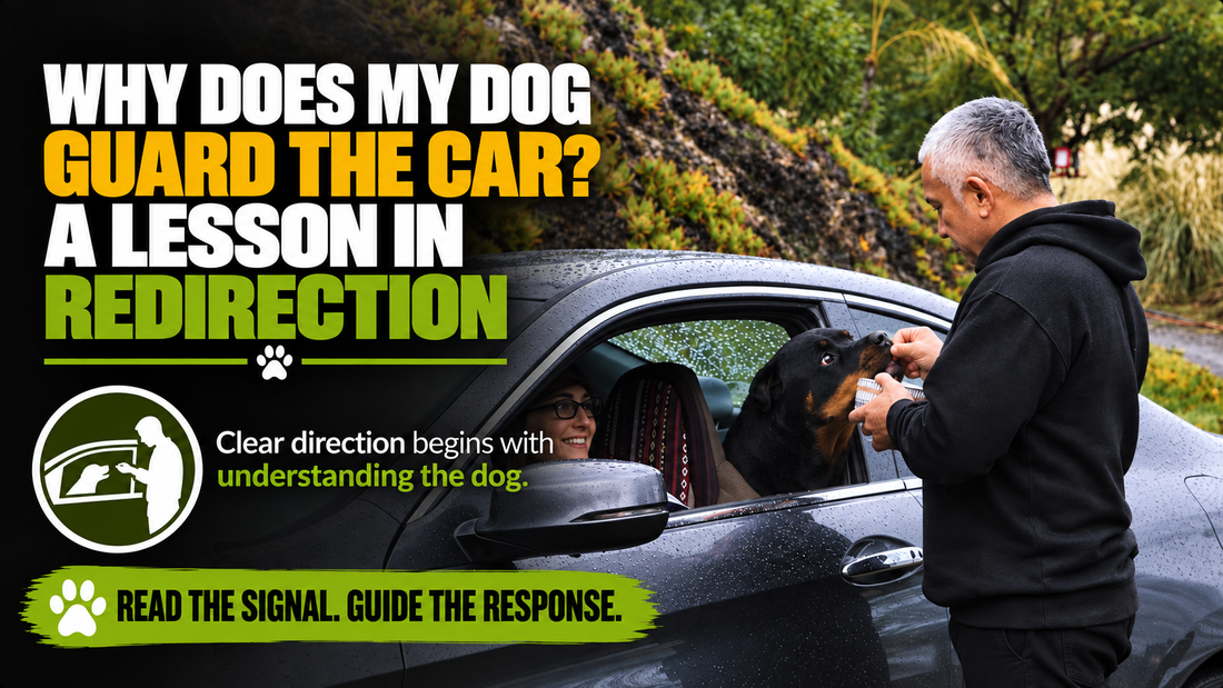 Why Does My Dog Guard the Car? A Lesson in Redirection. Cesar offers food toward Stella, a Rottweiler looking out of a car window.