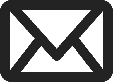 Black email icon on a white background