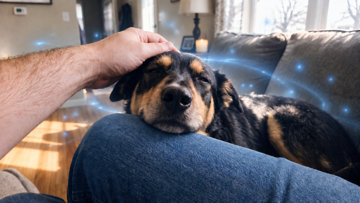 A calm dog supported by a consistent daily routine